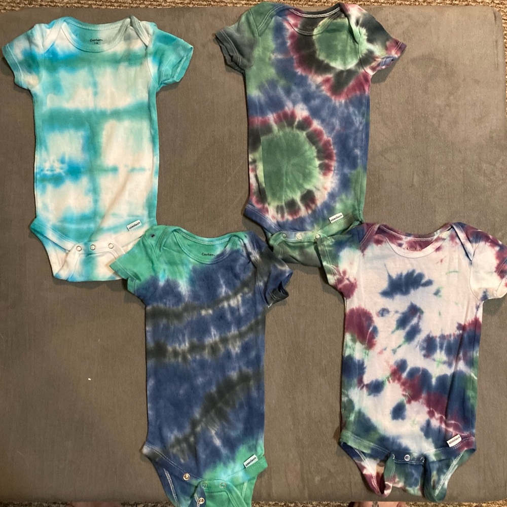 4 hand dyed onesies